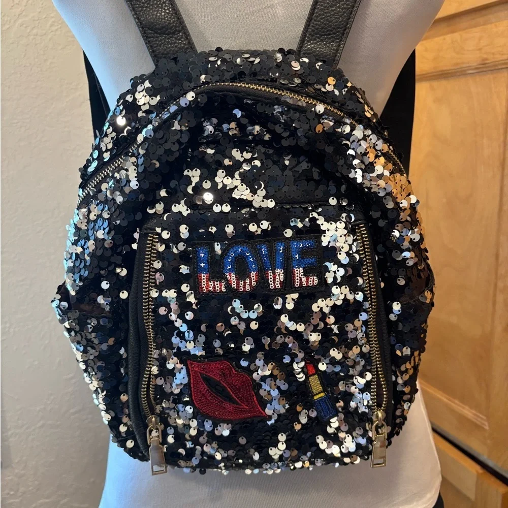 Sequin‎ Backpack with Lipstick and Love Patch